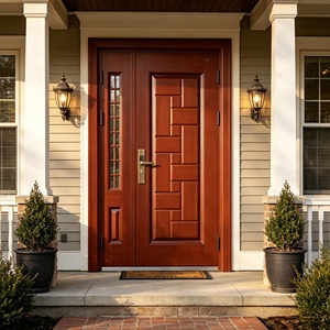 Porte de sécurité antivol en acier, porte d'entrée en métal avec impression imitation bois et fenêtre latérale pour villa et appartement - Product Image 3
