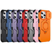Coque de téléphone antichoc 2-en-1 avec béquille et protection d'objectif coulissante pour iPhone 16 Pro Max