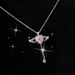 Jeutelis, collar de acero inoxidable de oro de 18 quilates para mujer, diseño de alas de Ángel en forma de corazón, colgante con incrustaciones de circón, collar de moda - Product Image 2