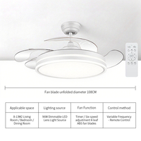 Ventilateur de plafond moderne blanc en fer avec moteur AC et lumière LED pour chambre à coucher, 220V 72W, télécommande, 3 couleurs réglables, faible bruit
