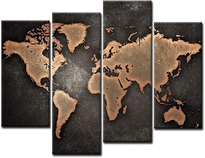 General World Map Black Background Wall Art Painting Pictures Print On Canvas Art