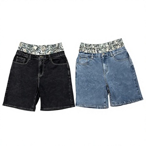 Pantalones Cortos Vaqueros de Mezclilla Personalizados de Doble Cinturón, de Cintura Alta, Ajuste Holgado, Pierna Ancha, Transpirables, Lavados, Estilo Urbano, con Bordado, Estilo High Street - Product Image 3