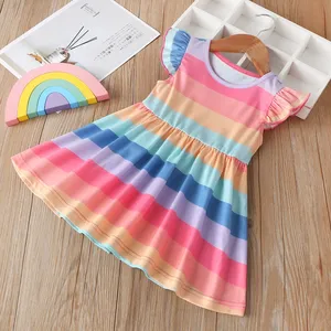 Roupas novas para bebês meninas, vestido, verão, crianças, roupas, algodão, colorido, arco-íris, listrado, sem mangas, vestidos de princesa, 0-5 anos