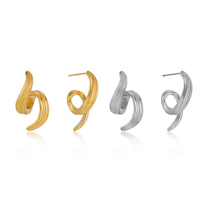 <b>Stud</b> <b>Earrings</b> 18K Gold Stainless Steel Spiral Design Minimalist Fashion Jewelry For Women - Product Image 5