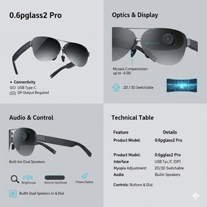 PGlass2 Pro 0.6インチ マイクロOLED ARグラス 1920x1080x2 120Hz Type-C アイディスプレイ Android IOS DP1.2 USB2.0 音楽プレーヤー 160インチ仮想ディスプレイ - Product Image 4