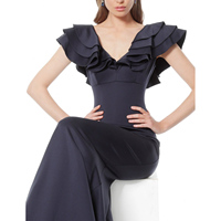 2024 élégant Ruizi classique moulante robe de soirée grande taille col en v sans manches taille haute fente solide longues robes de soirée femmes