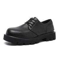 Mocassins pour hommes en cuir véritable, à enfiler, bout carré, minimalistes, à semelle épaisse, rehaussants, noirs, pour le travail et décontractés