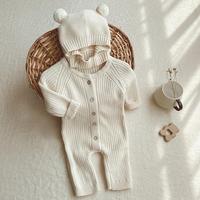 Ensemble de barboteuse d'hiver personnalisée pour nouveau-nés, ensemble de vêtements en tricot de coton pour bébés de 0 à 3 mois, pull-over unisexe en tricot, barboteuse pour nouveau-né