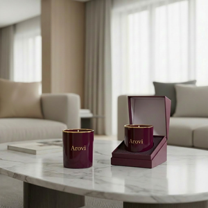 Arovi - Bougie parfumée de luxe en cire de soja naturelle, pot en verre rouge, écologique, parfum d'intérieur, cadeau, étiquette privée, personnalisation haut de gamme - Product Image 2