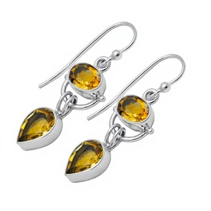 Pendientes de Plata 925 con Topacio en Forma de Gota, Engastados en Bisel, Joyería Clásica para Uso Diario de Mujer - Product Image 1