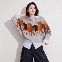 Blouse plissée élégante à imprimé cheval, pièce de superposition raffinée, vente en gros directe usine pour boutiques mondiales