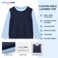 Gilet contrastant personnalisé pour filles, T-shirt à manches longues superposé, ensemble deux pièces pour tout-petits et enfants, haut pour enfants, OEM ODM, vente en gros