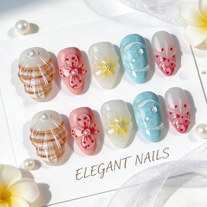 Uñas Postizas de Almendra con Diseño Floral 3D de Lujo y <span class=keywords><strong>Punta</strong></span> Francesa para Boda, Uñas Artificiales al por Mayor, Venta Caliente a Granel - Product Image 3
