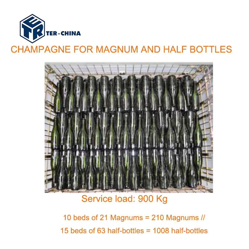 Magnum e mezzo contenitore di conservazione per bottiglie di vino elegante e attrezzature per il carico e lo stoccaggio in rete metallica per Champagne