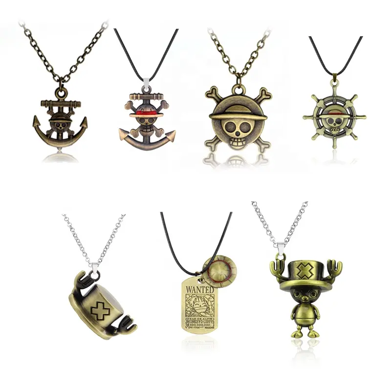 Hot Japanese Anime One Piece Necklace Fashion Cosplay Luffy Pirate Skull Metal Pendant Rope Chain Choker Jewelry Gift Souvenir