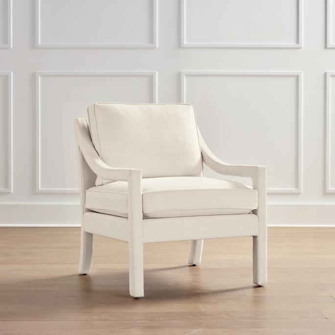 modern living room thin gently sloped arms single seat sofa armchair