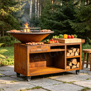 Parrilla de Carbón para Exteriores MEISU.CH, Barbacoa de Acero Corten para Jardín, Ahumador a Leña Personalizado, WS-TB - Product Image 3