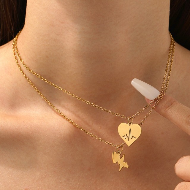 Personalized Heart Name Necklace Electrocardiogram Necklace Pvd 18k Gold Plated Jewelry 316 Stainless Steel for Women TGXL12739