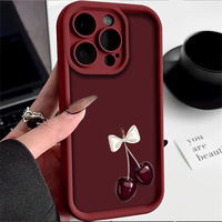 Coque de téléphone antichoc souple rouge motif cerise nœud papillon style coréen pour iPhone 17 Air 18 16 15 14 13 Pro Max – Vente en gros