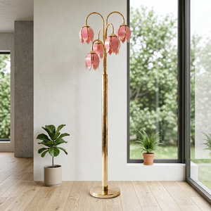 Lámpara de Pie de Vidrio Estilo Tulipán de Mediados de Siglo, con Portalámparas E26, Herrajes de Metal Pulido, para Dormitorio - Product Image 5