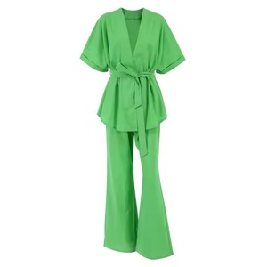 Conjunto de Dos Piezas Casual de Verano para Mujer, Diseño Moderno, en Algodón y Lino Sólido, con Cinturón, 100% Lino, Ropa Casual - Product Image 2