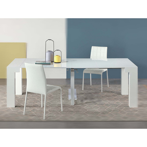 Modern High Gloss White Metal Frame <strong>Pull</strong> <strong>Out</strong> Extending Office <strong>Desk</strong> 10 Seater for Small Space - Product Image 3