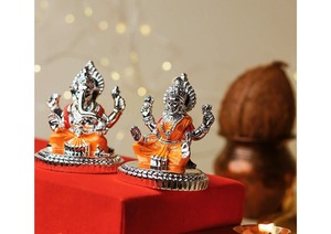 Silver Plated Ganesh Lakshmi Murti Set 2.7 Inch Hindu Religious Idol Decorative <b>Statue</b> Pooja Home Temple Decor Gift - Product Image 4