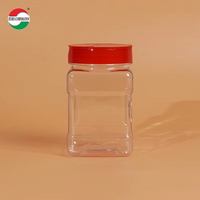 Pot en plastique PET écologique de 350 ml avec couvercle rabattable, carré, pour condiments, épices, avec couvercles rouges/noirs