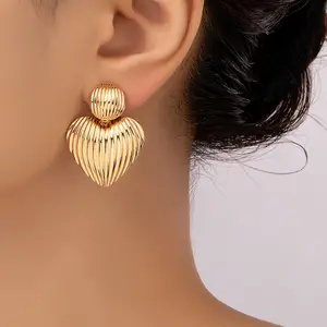 Gold plated round heart ball shaped drop earrings for women