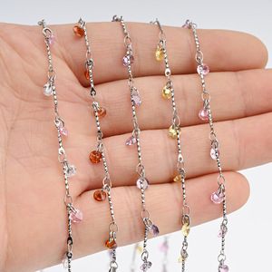 CZ Stone Station Chain | 18K PVD Gold Stainless Steel Colorful <b>Bead</b> Chain for DIY Necklace <b>Bracelet</b> <b>Making</b> - Product Image 4