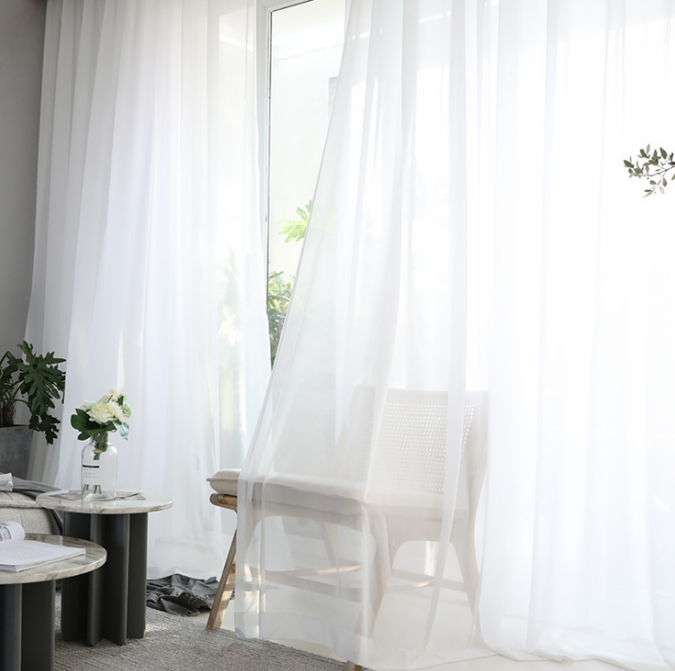 Good anti scratch yarn sag white color soft feeling chiffon sheer drapes curtain for living room and wedding decoration