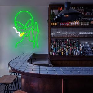 Letreros LED de Neón con Diseño de Extraterrestre Verde, Regulables, Alimentados por USB, Luz Ambiental, Decoración para Escaparates, Luz Indicadora de Calle, Personalizables - Product Image 5
