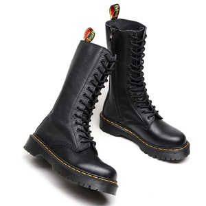 Bottes mi-mollet à plateforme pour femmes, grande taille, en <span class=keywords><strong>cuir</strong></span> de vache véritable, chaussures épaisses pour femmes, bottines mi-mollet style universitaire - Product Image 5