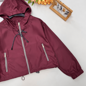 Chaqueta cortavientos con capucha para mujer, cintura con cordón, bolsillos con cremallera, ropa exterior informal - Product Image 6