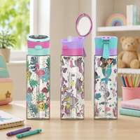 Bouteille d'eau pour enfants avec paille, motif sirène et licorne mignons, sans BPA, anti-fuite, en plastique, pour la rentrée scolaire