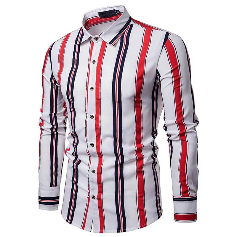 RNSHANGERメンズスーツシャツファッションストライププリントアウトドア高品質柔らかく快適なシャツカジュアルスリムフィット男性シャツ