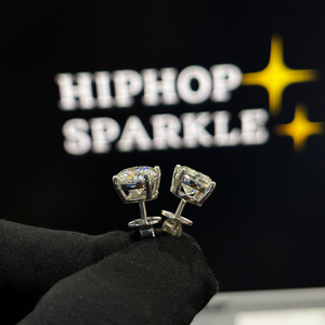 Boucles d'oreilles élégantes en diamant rond, moissanite VVS, bijoux hip-hop glacés, plaqué or blanc 14 carats, boucles d'oreilles de luxe scintillantes pour femmes - Product Image 6