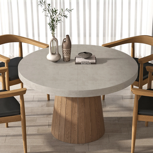 NOVA Tables de salle à manger rondes extensibles en bois massif gris de style scandinave Table à manger pliante ovale Ensemble de 4 tables en bois de 6 places - Product Image 6