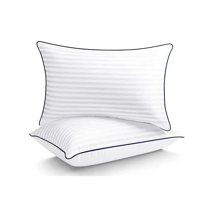 SANHOO Luxury Linens Cotton Fabric Stripe Pillow Gel Fill Hotel White Pillow Color Line Quilted