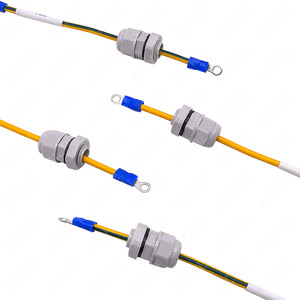 Custom 2 Sqmm 14AWG Yellow Green GND Ring Terminal Wire With M12 <b>Cable</b> Gland <b>Waterproof</b> Grounding Industrial Use - Product Image 4