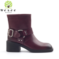 Bottines pour femmes Bottes anglaises élégantes Conception de boucle Bout rond Wedges Bottes de moto antidérapantes