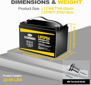 Batterie de stockage d'énergie solaire au lithium rechargeable 12V 24V 100Ah à cycle élevé LiFePo4 pour marine, camping-car, ordinateur portable, jeux - Product Image 6