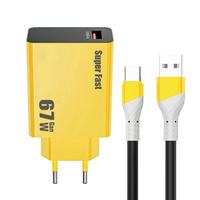 Chargeur de téléphone portable rapide 67W QC3.0, chargeur de voyage USB QC 3.0 avec câble USB, adaptateur secteur USB à charge rapide 67W