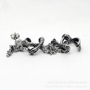 yunnique <b>Cuff</b> <b>Earrings</b> Snake Design 316 Stainless Steel Black And White Diamonds Claw Setting Animal Zodiac Fashion Jewelry - Product Image 4