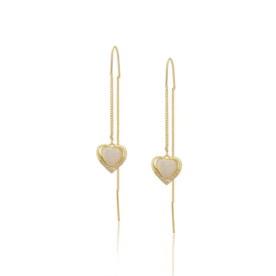 E-1584 xuping jewelry Sweet and fashionable long style peach heart-shaped diamond earrings tassel earrings