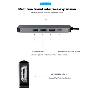 Vendita calda 5 <span class=keywords><strong>in</strong></span> 1 USB 3.0 USB tipo 2.0 <span class=keywords><strong>C</strong></span> 87W PD caricatore HD 4K Usb <span class=keywords><strong>c</strong></span> Docking Station Hub Otg adattatore Splitter per PC Macbook - Product Image 2