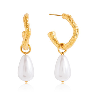 Pendientes de Aro con Perlas en Forma de Lágrima, Acero Inoxidable Dorado, Joyería para Uso Diario para Mujer - Product Image 5