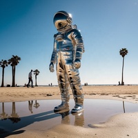 Projet personnalisé Musée des sciences Série spatiale Statue d'astronaute en métal à thème Miroir à grande échelle Sculpture d'astronaute en acier inoxydable