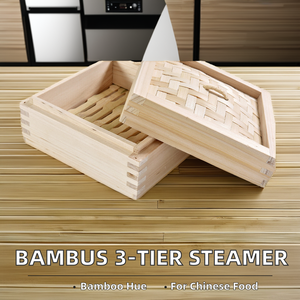 Panier vapeur en bambou et acier inoxydable à 2 niveaux pour <span class=keywords><strong>dim</strong></span> <span class=keywords><strong>sum</strong></span>, avec couvercle, compatible avec les cuisinières à induction, pour un usage domestique - Product Image 2