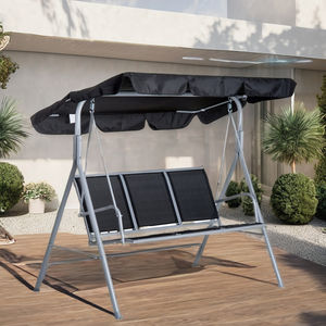 Columpio moderno de 3 asientos con marco de metal para patio con dosel, cojín impermeable, muebles de jardín para exteriores para sala de estar y patio - Product Image 4